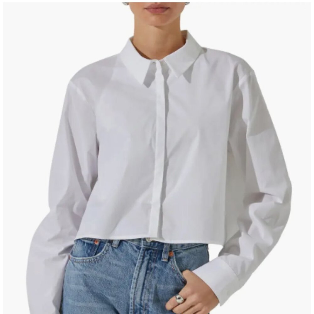 Astr The Label Tie Back Crop Button Up Shirt - image 1